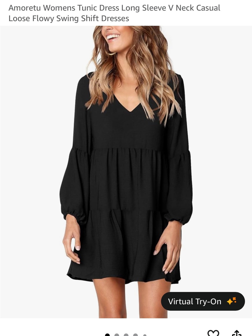 Black V-Neck Tunic Dress for Women